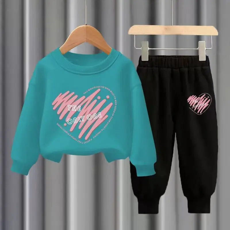 Kids Clothes Girls & Boys Autumn Long Sleeve Top & Pants 2 Pieces Sets Children Boy & Girl Printed Heart Tracksuit Sport Outfit