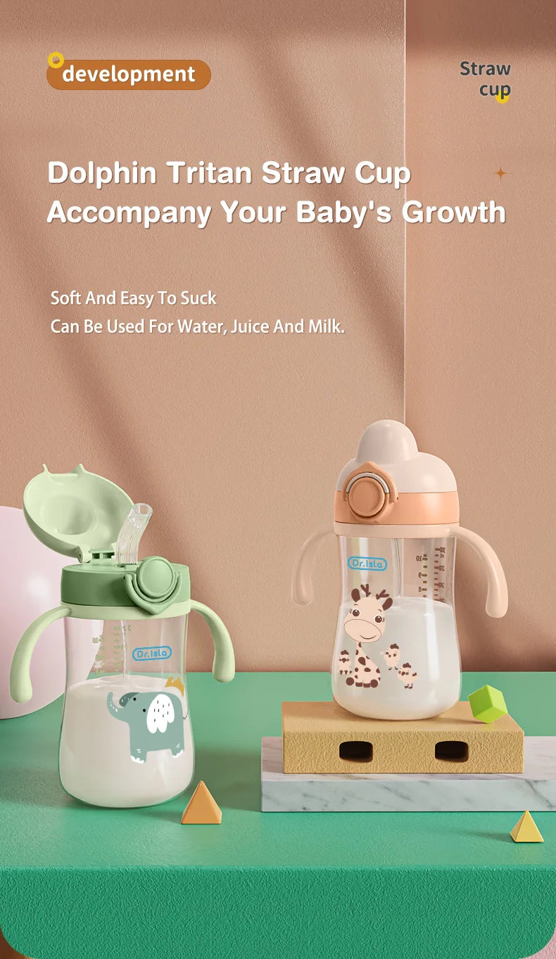 MAMIJOY Baby Bottle 300ML Baby Feeding Cup With Straw Children Learn Feeding Drinking Bottle Kids Training Cups BPA Free