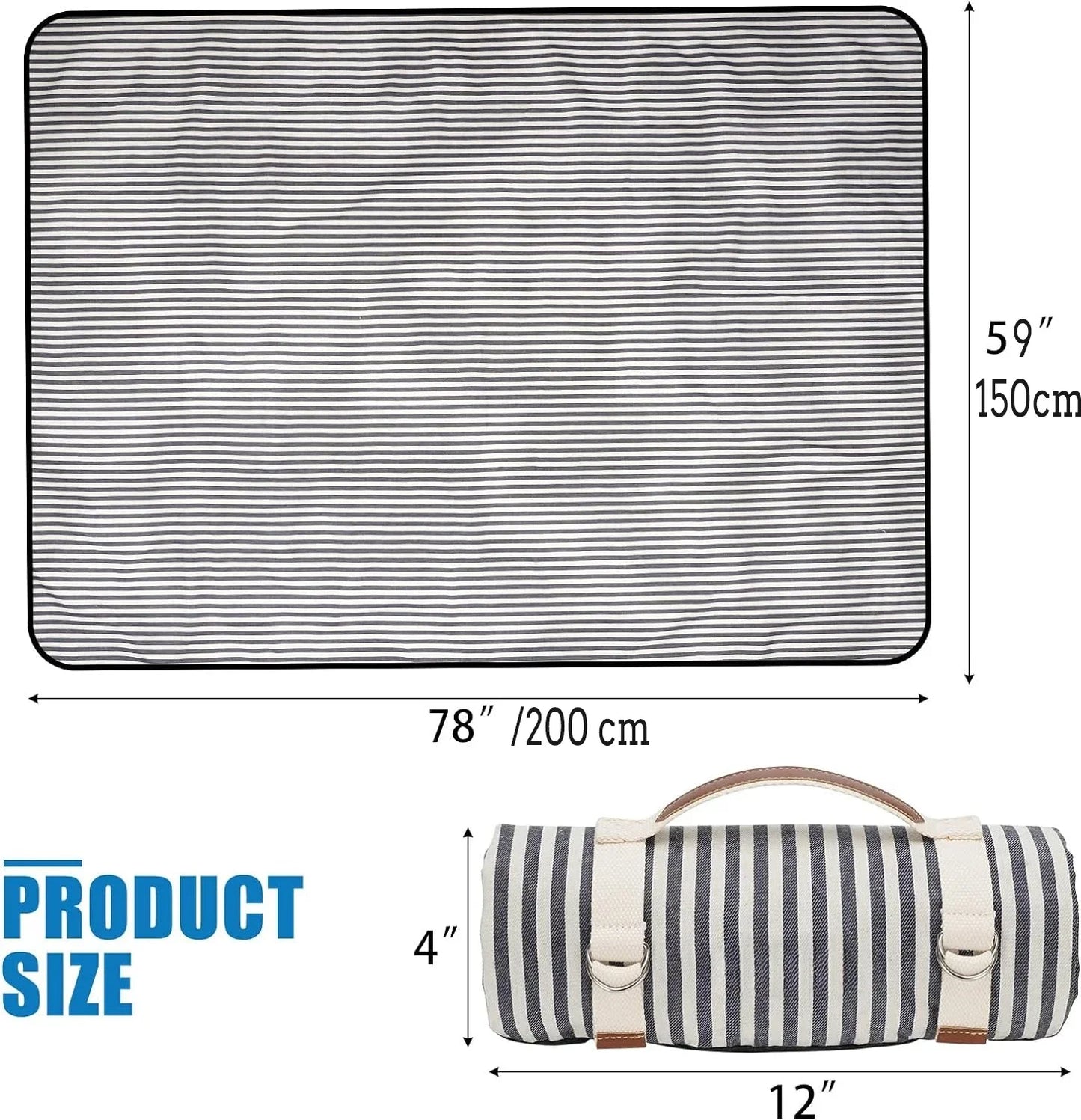 Waterproof Picnic Blanket with Carry Strap for Beach Mat or Family Outdoor Camping Party Large Picnic Outdoor Blanket