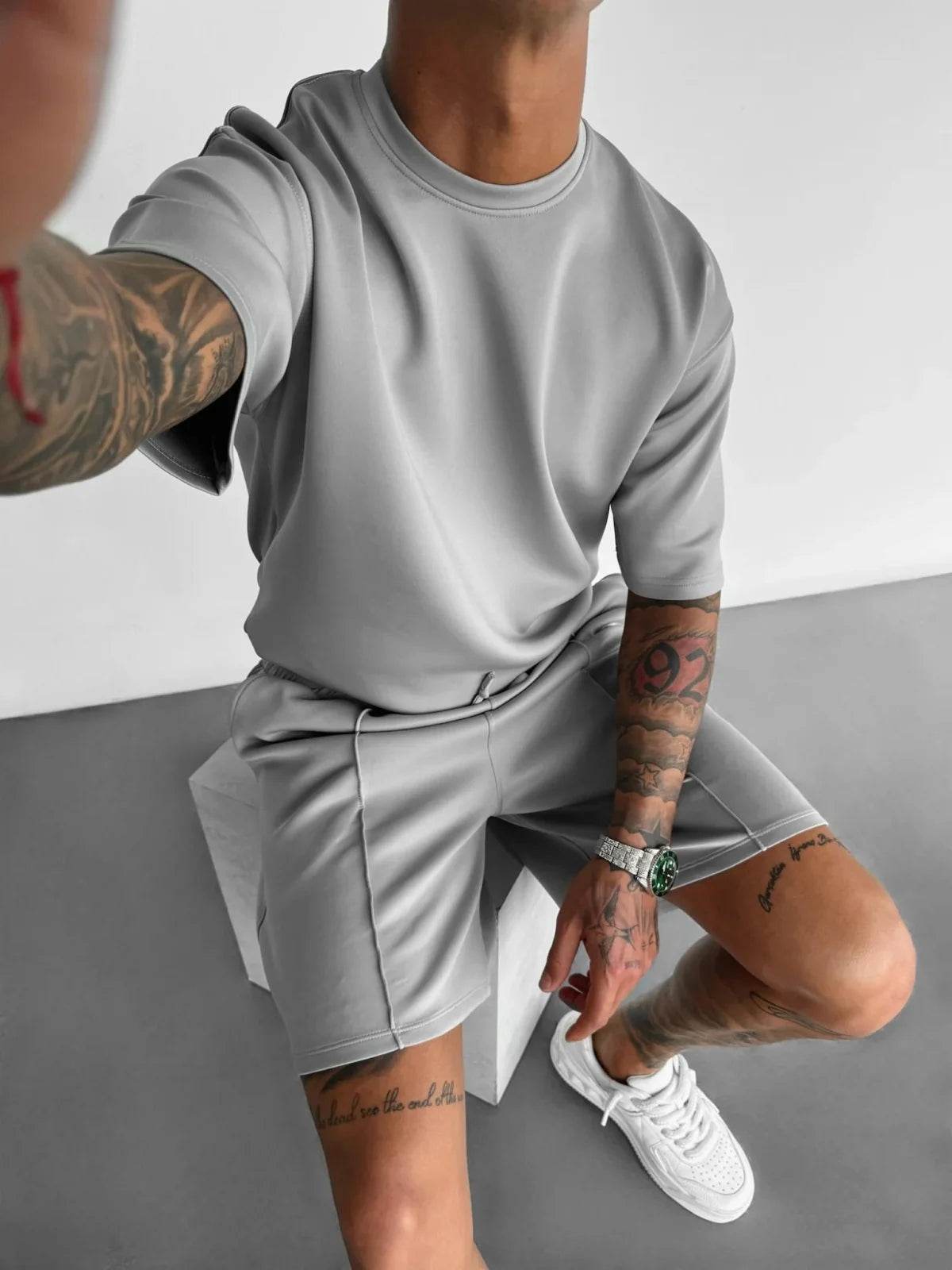 Men 2025 summer fashion sports design sense simple casual solid color quick drying short-sleeved T-shirt trend clothes - AIAZ