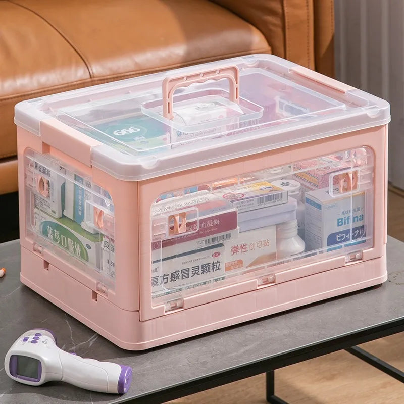 Medicine  Large Capacity Household Storage Box Transparent Emergency Medicine Box Foldable Multi-functional Sorting Box