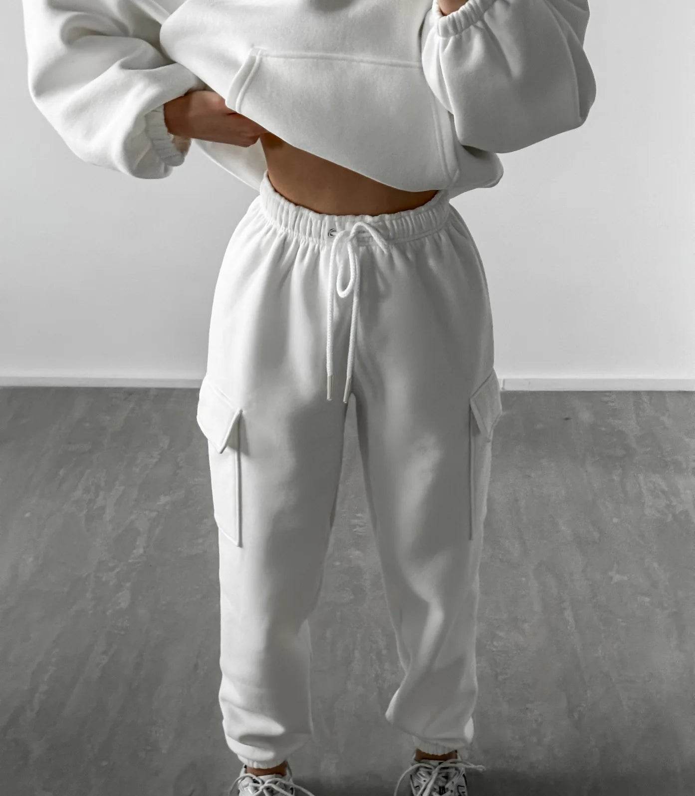 Hoodies Suit Winter Autumn Solid Casual Tracksuit Women Fleece 2 Pieces Set Sports Sweatshirts Pullover Jogger Sweatpants Outfit - AIAZ
