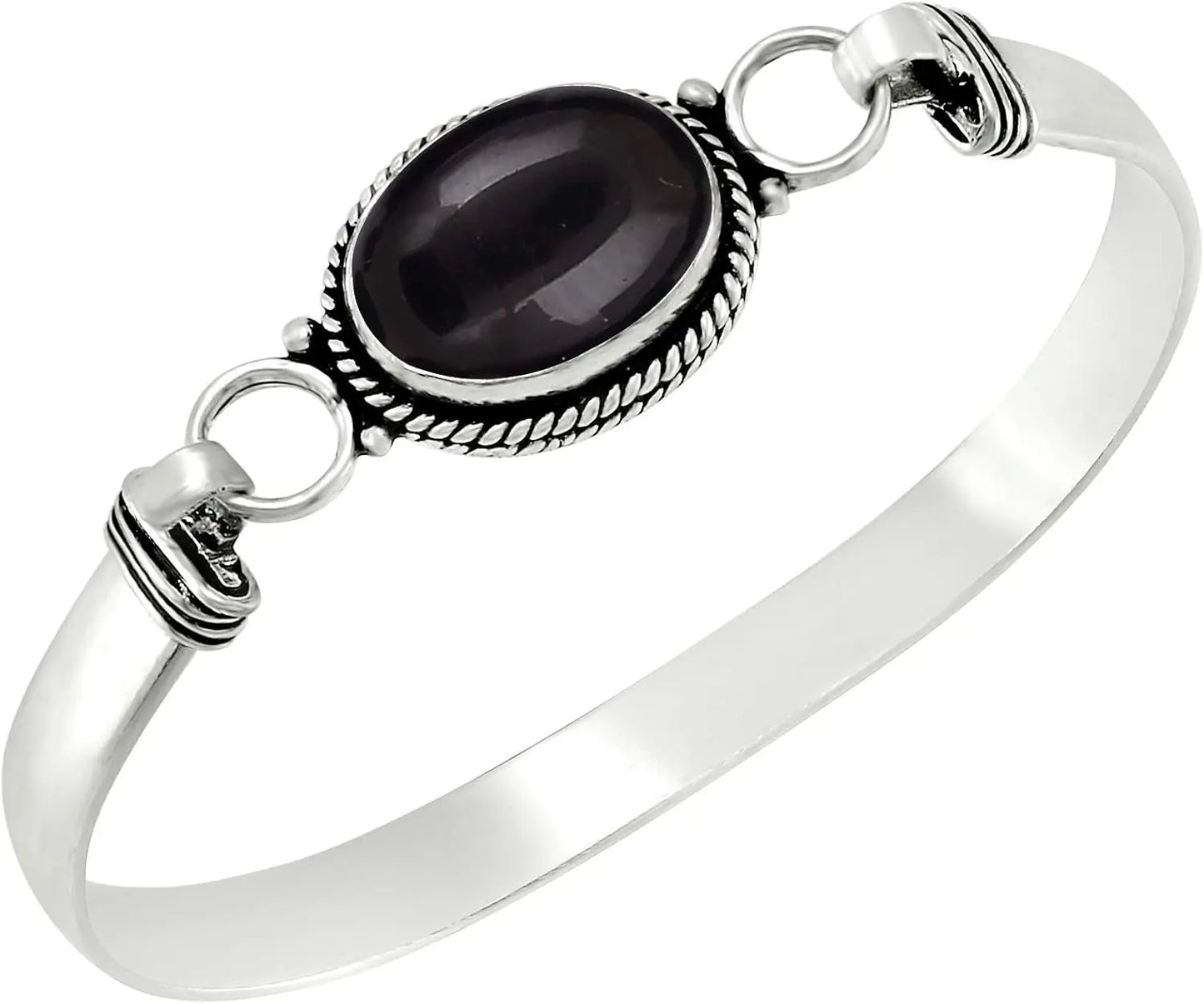 Vintage 925 Silver Natural Oval Moonstone Bangle Bracelets Handmade Birthstone Bangle Gifts Fine Jewelry for Women Men