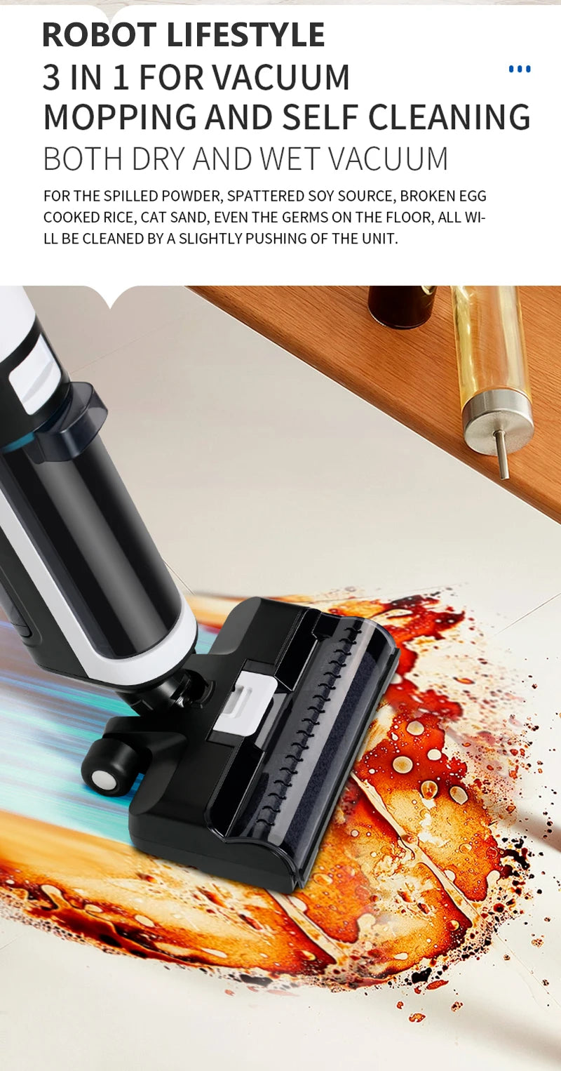 Cordless Vacuum Cleaner for Wet And Dry Cleaning RL8Pro, Smart Washing for Home Multi Surface Floor,14000Pa, Self-drying