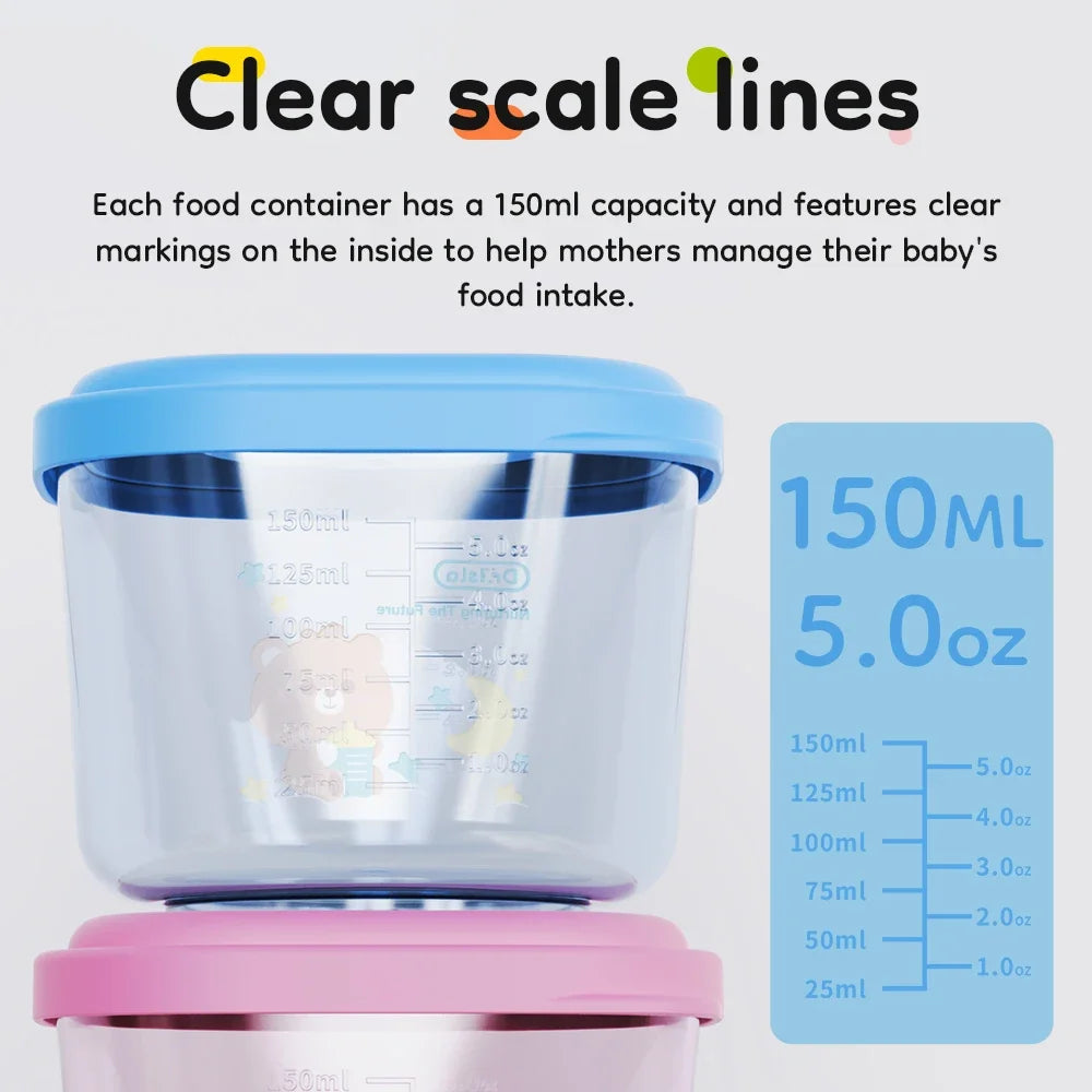 4pcs 150ml Cartoon Baby Food Containers Safe PP Material Heated And Refrigerated Feeding Boxes with Measurement Scale Lines