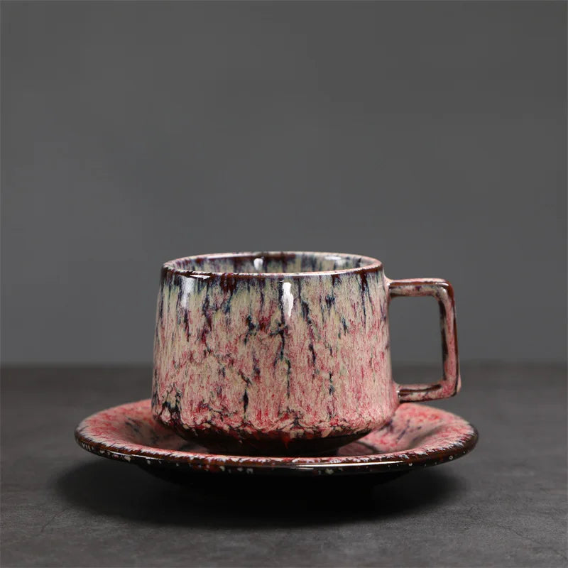 180ML Japanese Espresso Cup and Dish Kiln Transformed Ceramic Cup Retro Coarse Ceramic Mug Living Room Decoration