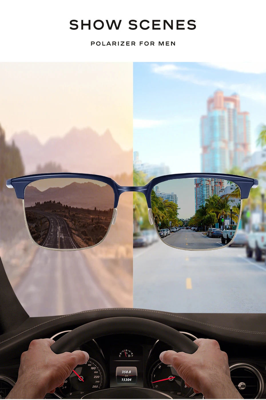 CAPONI Polarized Sunglasses For Men Fashion Pure Ttanium Eyewear Retro Trendy Brand Design Sun Glasses for Driving Shades BS1905