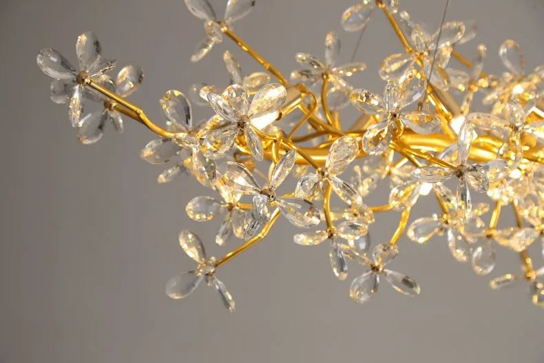 Modern Ceiling Chandelier Light Gold Crystal for Living Room Bedroom Transparent Flower Chandelier Indoor Lights Home Decor
