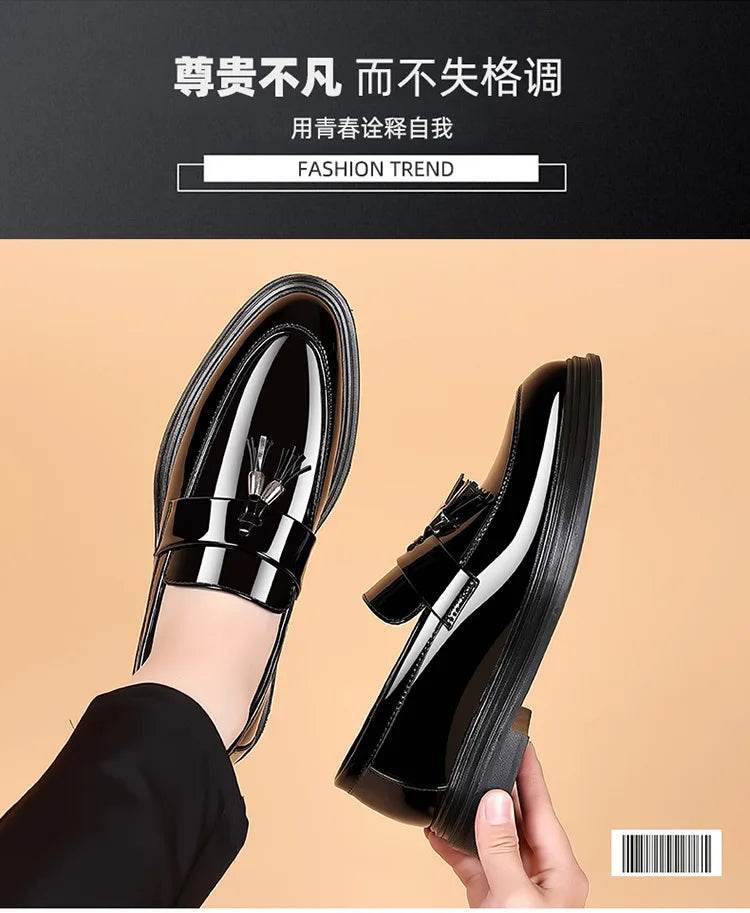 2024 New Men's Casual Business Leather Shoes Bright Black Wedding Banquet Dress Leather Shoes Large fashion Men's Shoes 38-48 - AIAZ