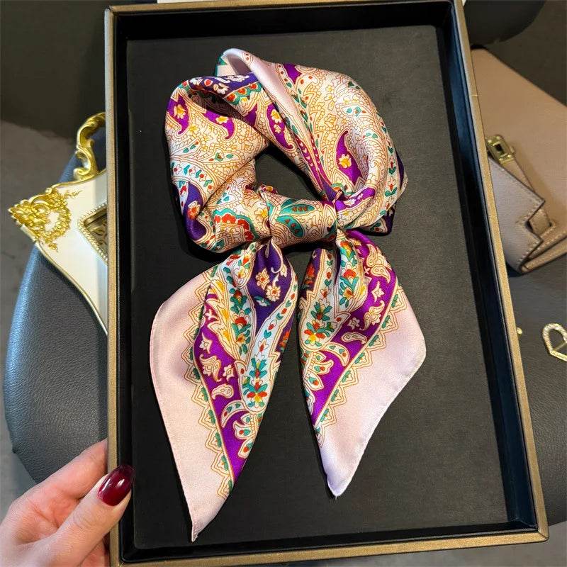 Luxury Chain Print Small Square Scarf Simulated Silk Thin Neck Scarf Fashion Sunscreen Headscarf For Women 70x70cm - AIAZ
