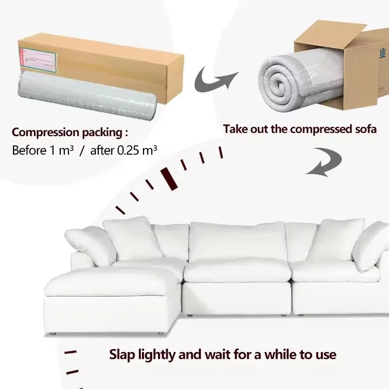 Modern Compression Modular Combination Cloud Fabric Sofa Set Furniture Vacuum Pack Compression Sofa for Boxed Living Room Sofas