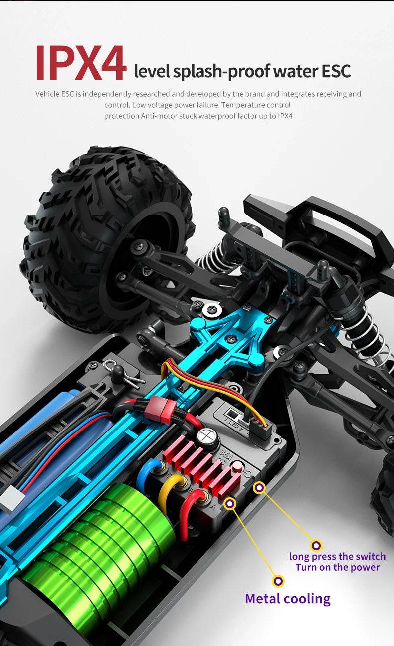 1:16 4WD RC Car 70KM/H Or 50KM/H With LED Remote Control Cars High Speed Drift Monster 4x4 Truck for Kids vs Wltoys 144001 Toys - AIAZ