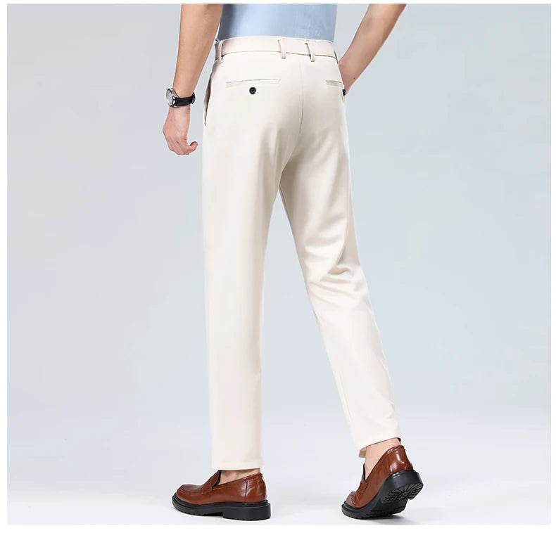 Men Suit Pants Light Thin Elastic Slim Fit Dress Pants Business Solid Casual Straight Leg Trouser Men Clothing Oversize 29-42 - AIAZ