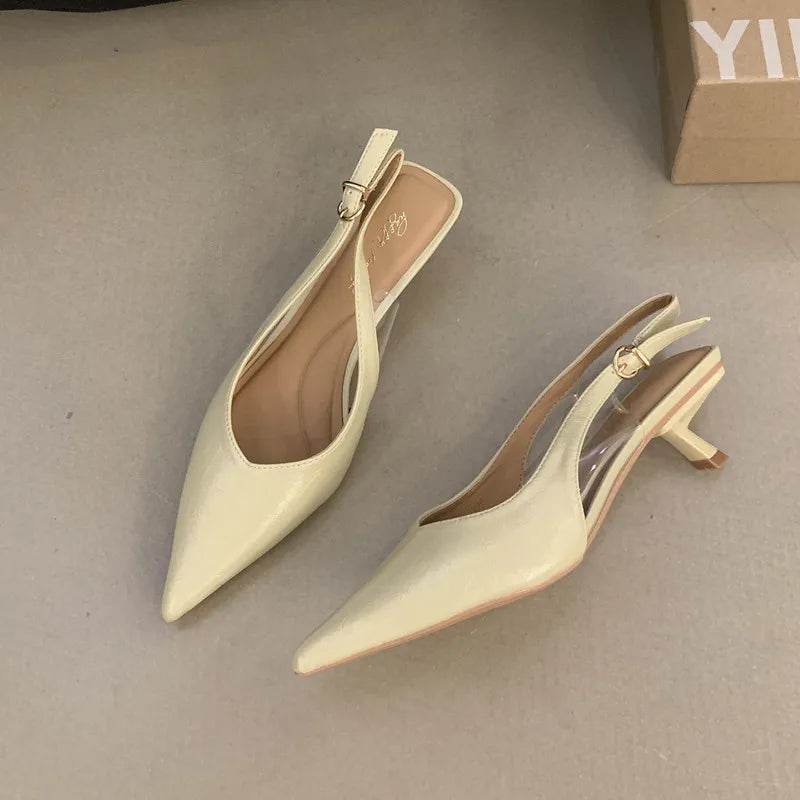 Bailamos Women Sandals Pointed Toe Elegant Low-heel Shoes Summer Fashion Slingback Woman Mules Shoes Pumps Dress Shoes - AIAZ