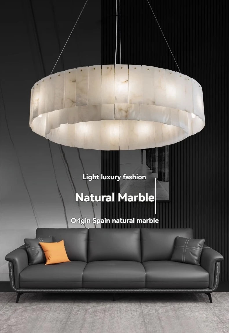 Natural Marble Brass Pendant Light Luxury Nordic Gold Chandelier for Living Room Dining Room Bedroom Bar Study Lighting Fixture