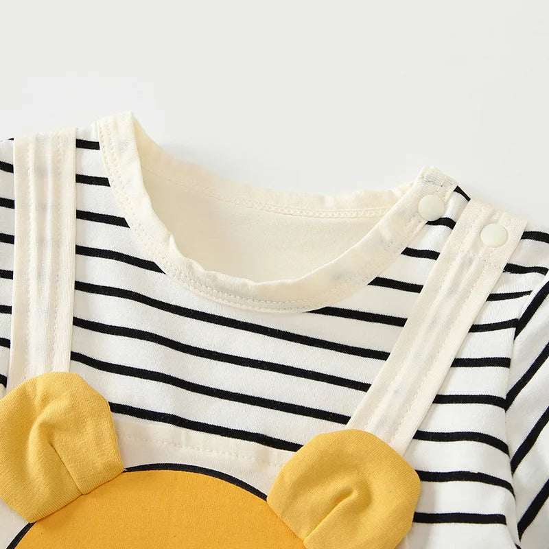 Summer Baby Jumpsuit Cartoon Winnie the Pooh Comfortable Rompers for 0-2 Years Old Boy Girl Stripe Short Sleeve Bodysuits