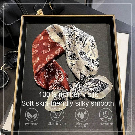 100% Silk Scarf Bandana Women Square Scarves Wrap Kerchief Paisley Mulberry Silk Bag Handle Tie Fashion Luxury Headband Hijab - AIAZ