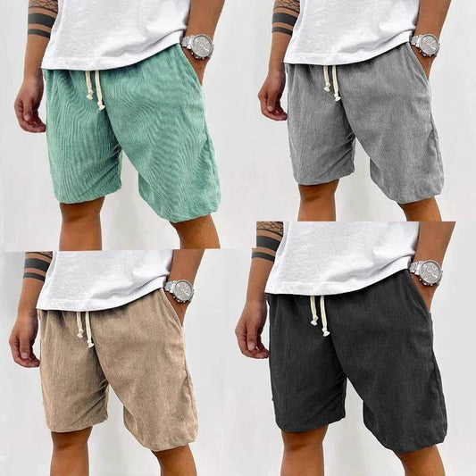 2025 Men's Corduroy Casual Shorts - Summer Style Casual Shorts, Elastic Waist, Fitness & Work Shorts, Solid Color Shorts S-4XL - AIAZ