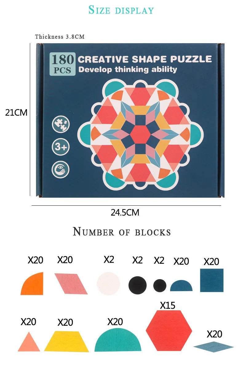 Hot Sale 180Pcs Montessori Kids Wooden 3D Geometric Shape Jigsaw Puzzle Board Set Baby Early Education Toys for Children - AIAZ