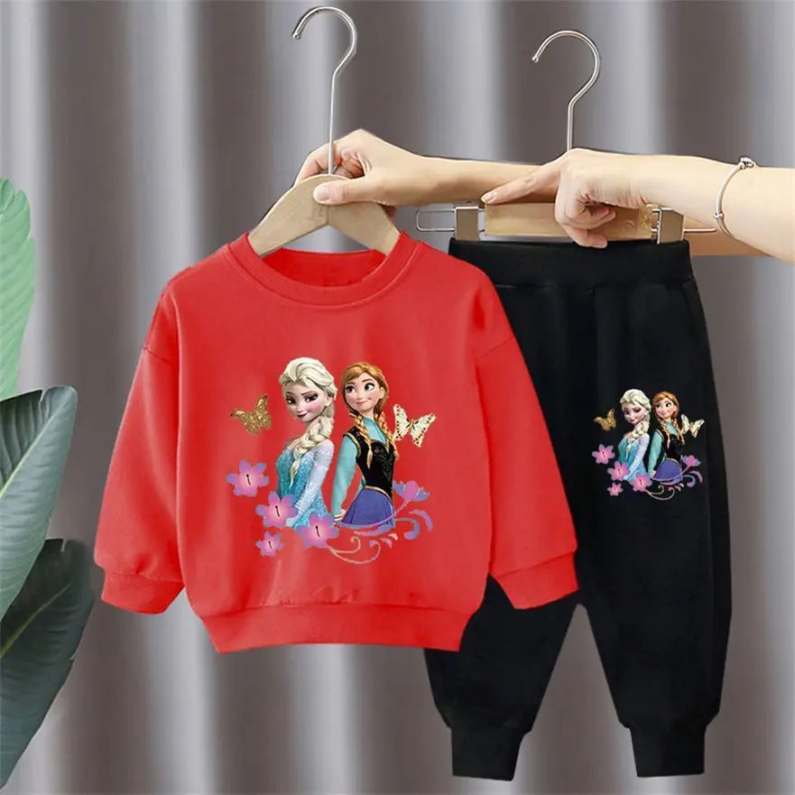 Autumn New Elsa Princess Sweatshirt and Sweatpant 2pcs Set for Children Clothing Sets Girls Pullover Two Piece Suit Tracksuit