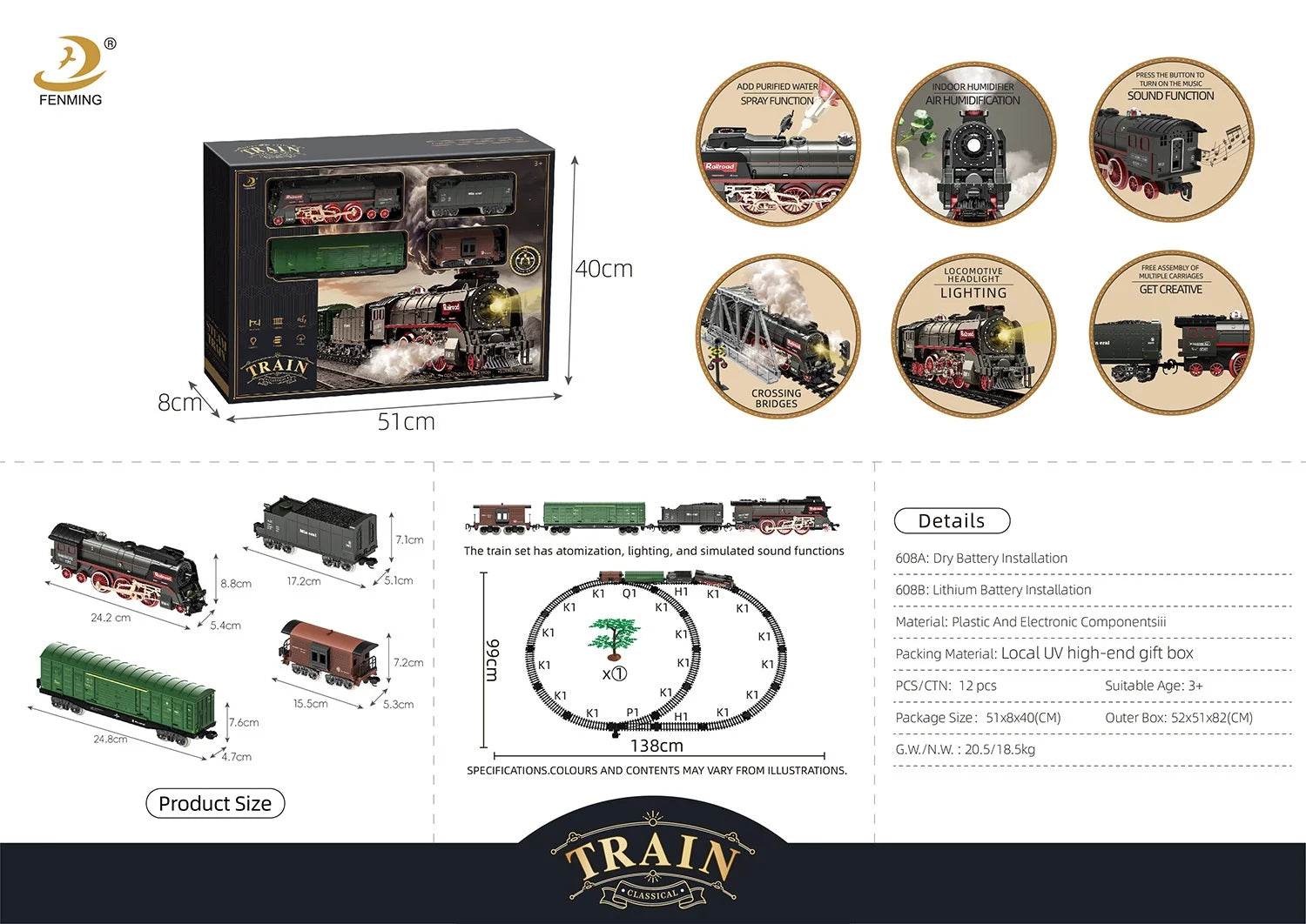 Electric Remote Control Steam Train Toy Green Children's Small Train Color Box Boy's Birthday Gift - AIAZ