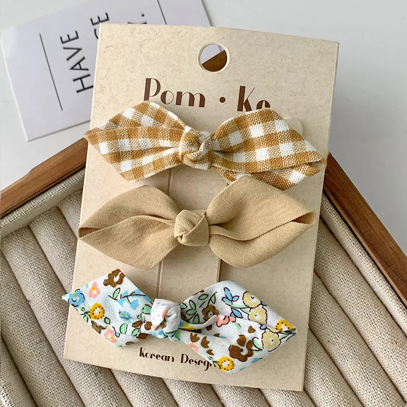3 Pcs/lot Bows Hairpin Set for Baby Girls Cute Floral Hair Clips Plaid Bangs Clip Korean Hair Accessories Sweet Kids Headdress