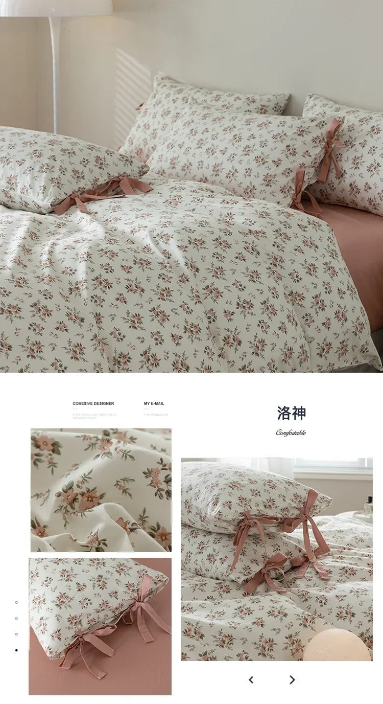 100% Cotton Bedding Set Flower Style Duvet Cover with Pillow Case Single Bedding Set Skincare Sheet Set