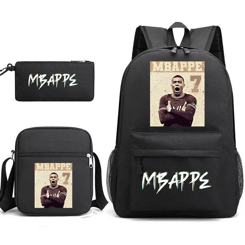 Football Star Children Backpack Large-capacity Schoolbag Shoulder Bag Pencil Case Three-piece Schoolbag Primary School Students - AIAZ