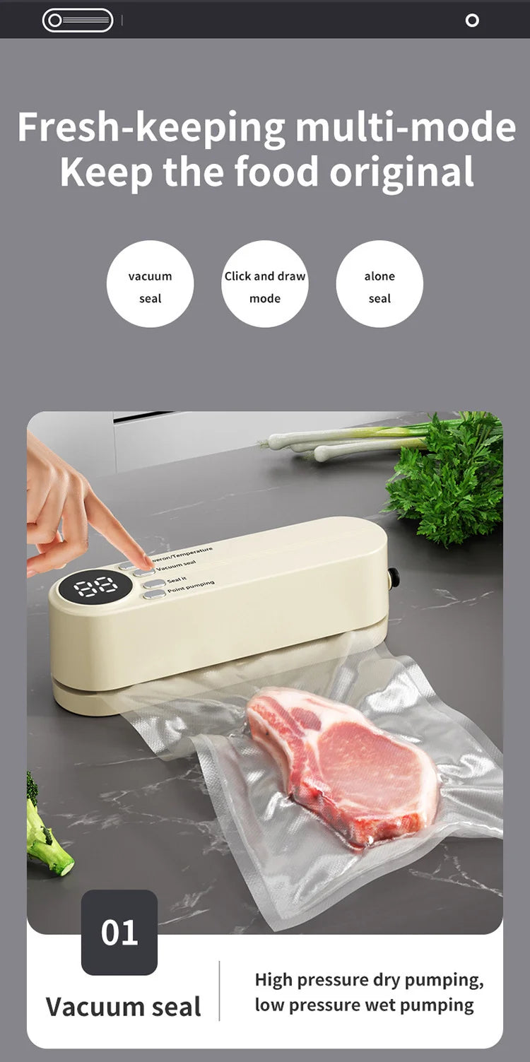 2-in-1 Vacuum Sealer with USB-Rechargeable Portable,with 3 modes vacuum sealant, for fruits, meat, etc. to keep fresh