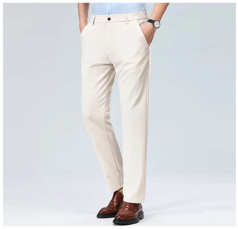 Men Suit Pants Light Thin Elastic Slim Fit Dress Pants Business Solid Casual Straight Leg Trouser Men Clothing Oversize 29-42 - AIAZ