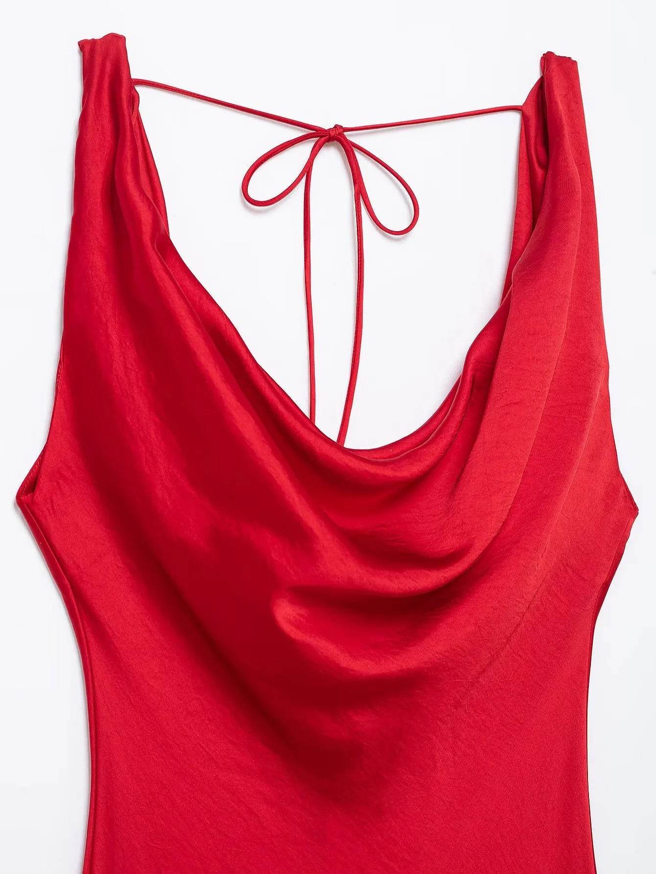 2025 Woman Fashion Solid Sexy Hanging Neck Backless Ruffled Dress Casual Slim Sleeveless Midi Long Dresses Vestidos Mujer - AIAZ