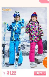 -30 degree Winter Ski Suit Plus Velvet Baby Jumpsuit Boy Overalls Warm Kids toddler girl Clothes Children Clothing coat overcoat