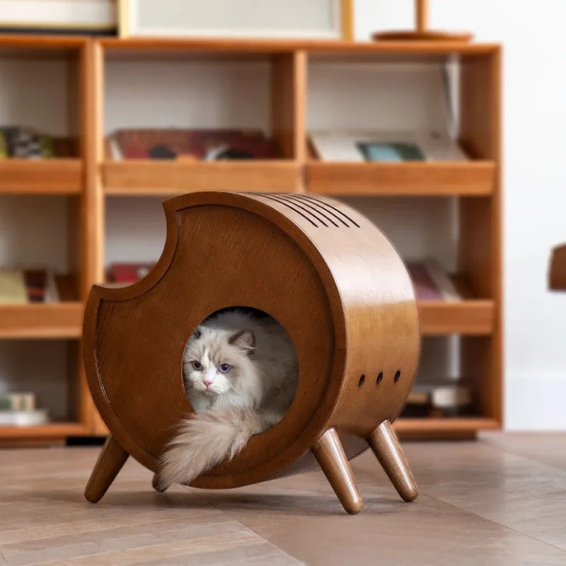 Dog Cat House Semi-enclosed Winter Shelter Indoor Pets Wooden Circle Breathable Cat Bed Home Decoration Pet Products Accessories