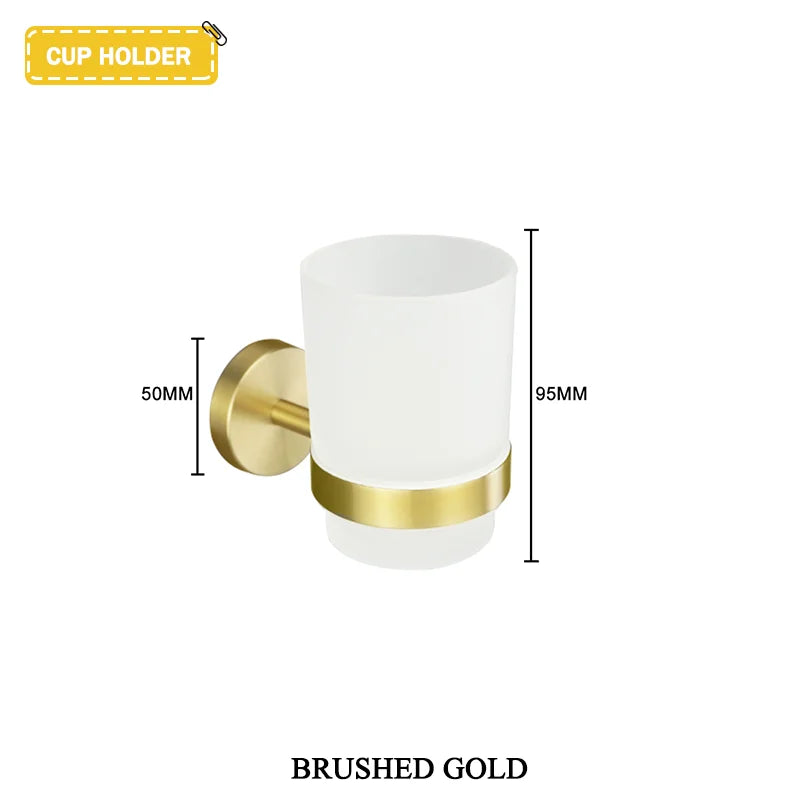 Brushed Gold Stainless Steel Wall Mount Towel Bar Towel Ring Paper Holder Bathrobe Hook Toilet Brush Bathroom Accessories