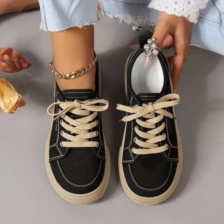 2024 Spring New Canvas Shoes Women Flat Sports Leisure Women Shoe Soft Bottom Comfortable Black Cloth Shoes Sneakers 40