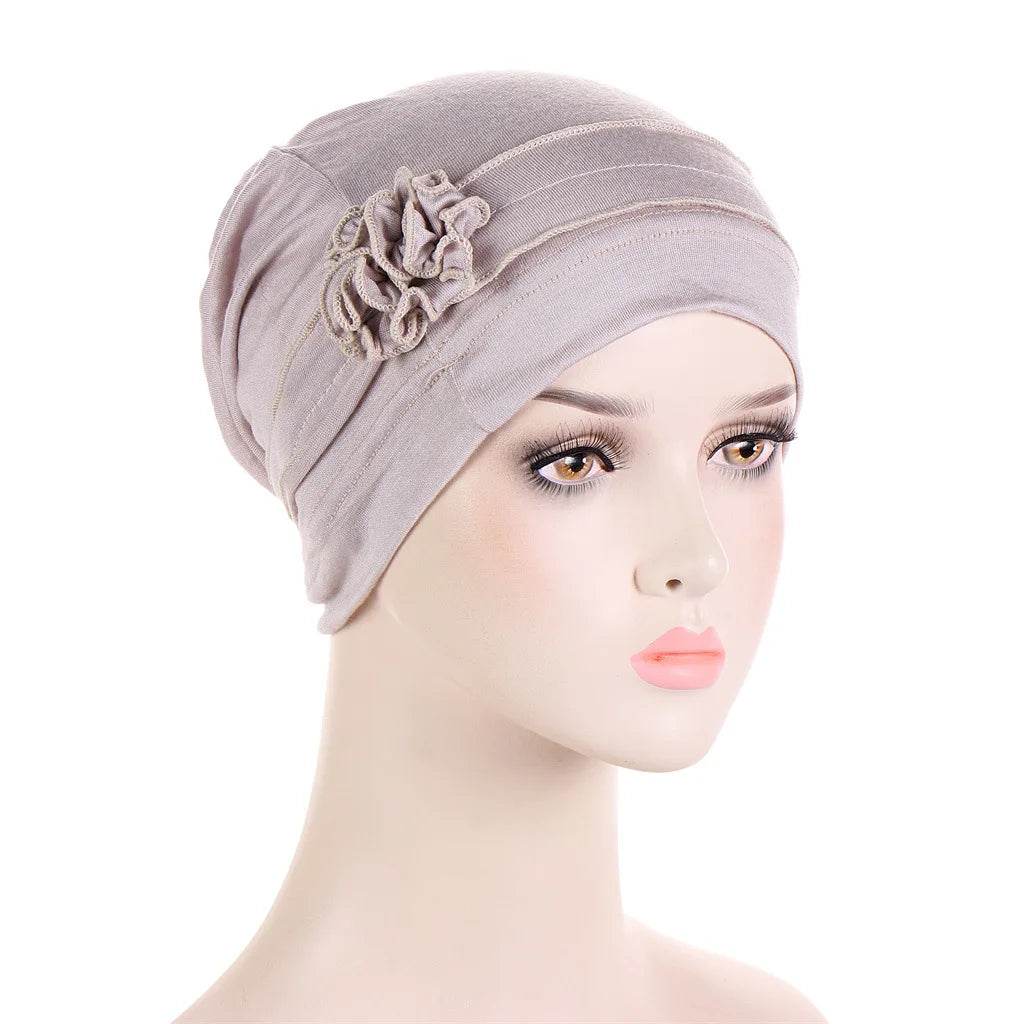 Muslim Fashion Flowers Turban Cap Solid Color Women Hijabs Islamic Chemo Cap Head Scarf Ladies Head Wrap Cover Hijab Scarf - AIAZ