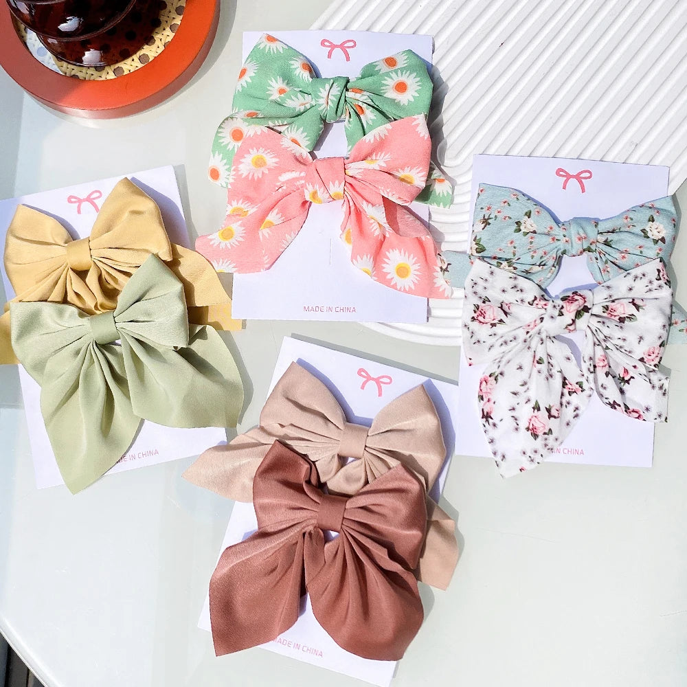 2Pcs/set Sweet Solid Bowknot Hair Clips for Women Girls Print Bows Hairpins Barrettes Duckbill Clip Headwear Hair Accessories