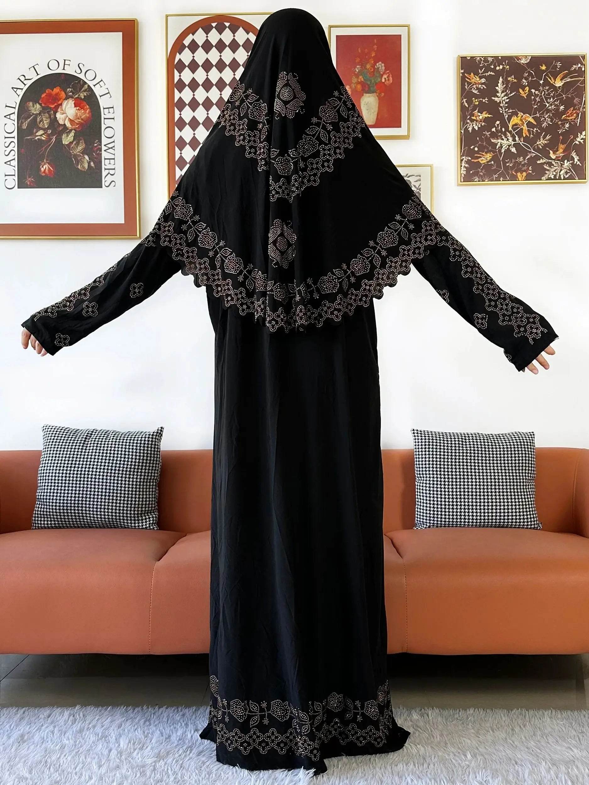 Muslim Two Piece Set Hijab Prayer Dress Fashion Abaya Set Women Prayer Garment Hijab Long Khimar Long Dress Sets Islamic Ramadan - AIAZ