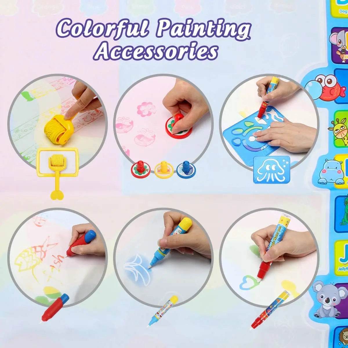 Magic Water Drawing Mat Reusable Doodle Painting Board with Pens Montessori Educational Toys for Kids Halloween Christmas Gift - AIAZ