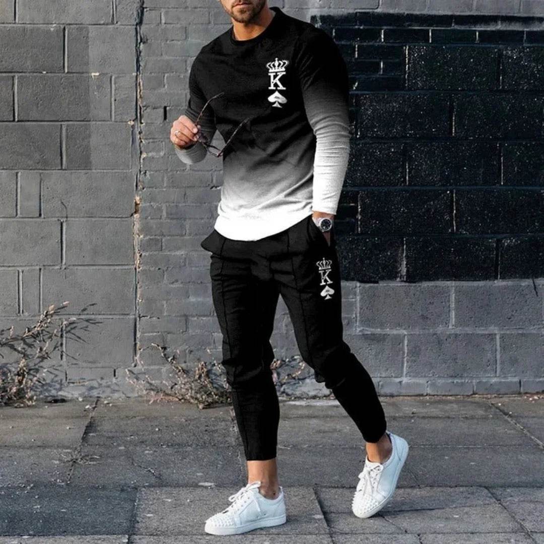 Men Clothes Set Fashion Long Sleeved T Shirt+Trousers Casual Tracksuit 2 Piece Suit Spring Male Sportswear Streetwear Oversized - AIAZ