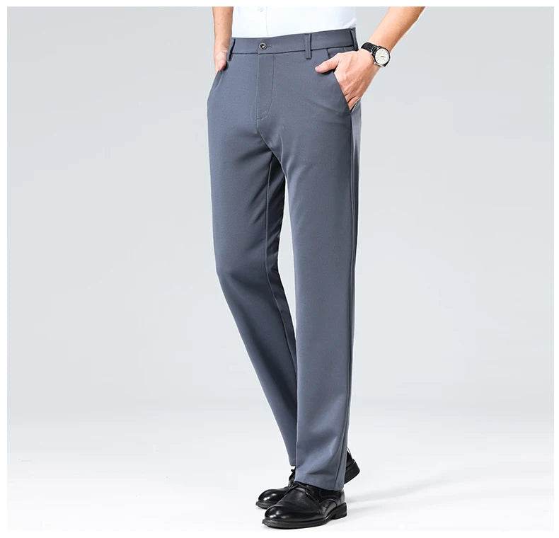 Men Suit Pants Light Thin Elastic Slim Fit Dress Pants Business Solid Casual Straight Leg Trouser Men Clothing Oversize 29-42 - AIAZ