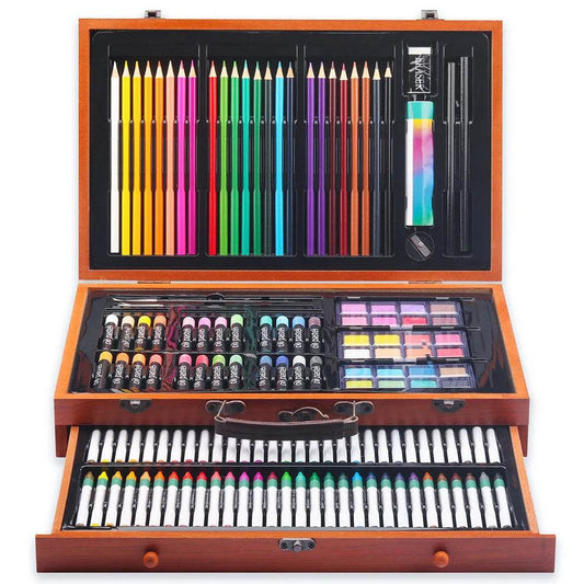 Art Supplies, Aesthetic Cute Preppy Stuff School Supplies, 142-Pack Deluxe Wooden Art Set Crafts Drawing Painting Coloring Kit - AIAZ