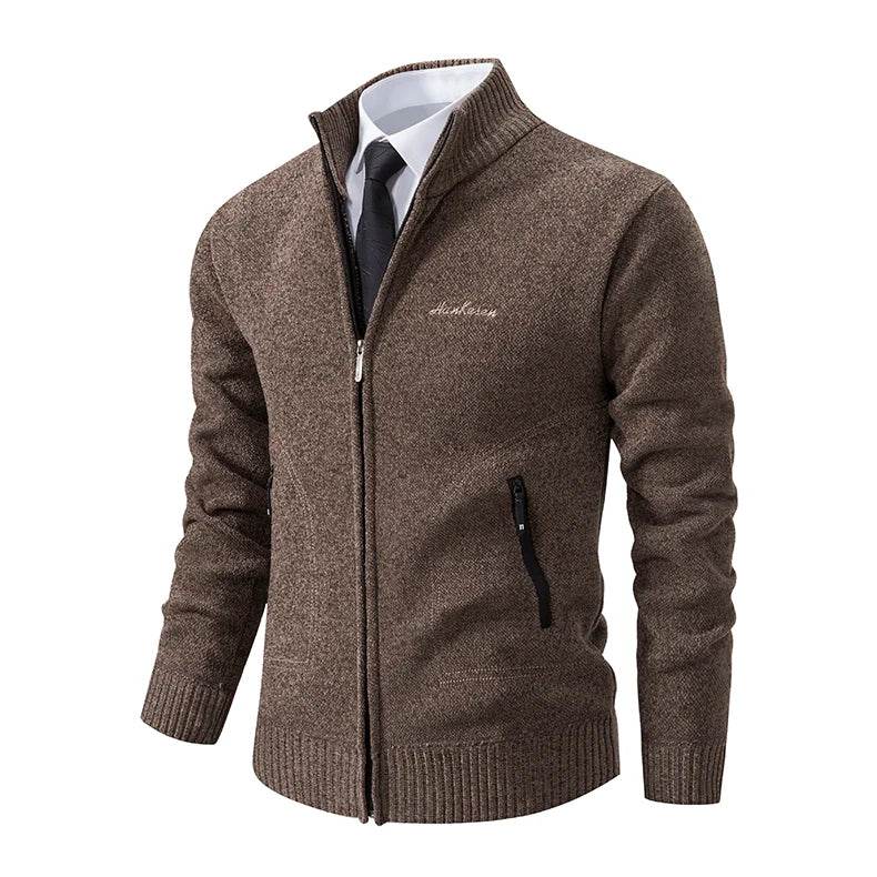 2023 Knitwear Spring and Autumn Men's Stand-up Collar Thick Warm Cardigan Sweater Winter Loose Casual Coat - AIAZ