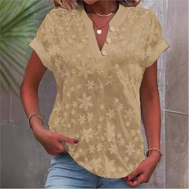 Blusa Mujer Tendencia 2025 Women Casual Short Sleeved Tight Fitting Top, Light Colored Top, V-neck, White 2025 Blusas Para Mujer - AIAZ