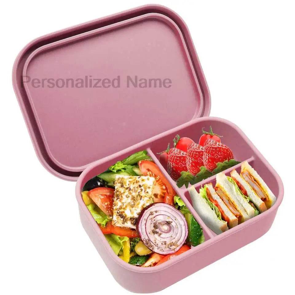 Personalized Name Lunch Box 3 Compartment Silicone Bento Box Portable Leak Proof Microwave Oven Lunch Box Picnic Food Container - AIAZ