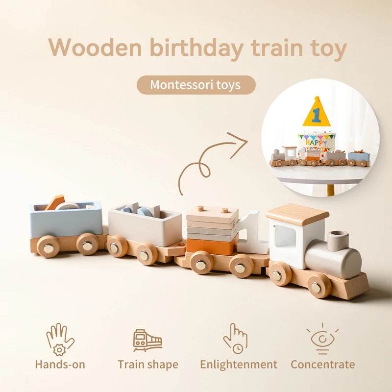 Wooden Train Birthday Toy Montessori Toys Baby Educational Toys Wooden Trolley Baby Learning Toys Number Of Wood Baby's Toys - AIAZ