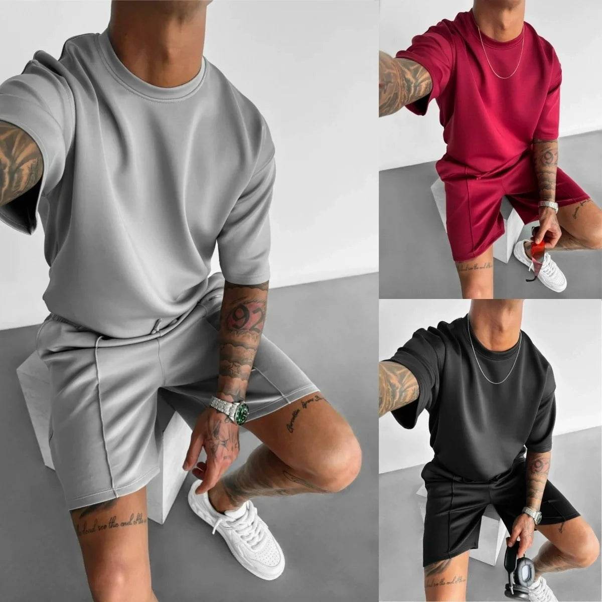 Men 2025 summer fashion sports design sense simple casual solid color quick drying short-sleeved T-shirt trend clothes - AIAZ
