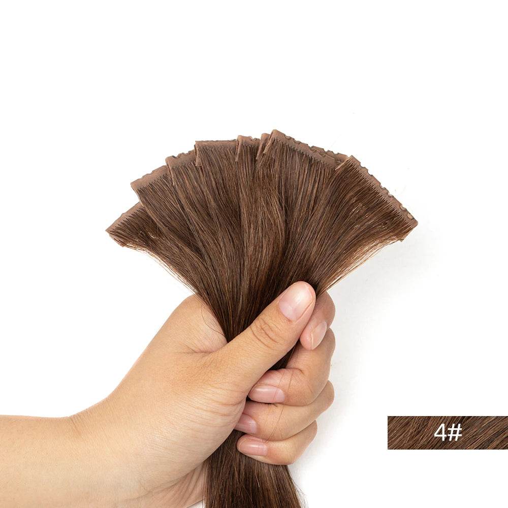 Invisible Twin Tabs Hair Extensions 12-24 inches PU Skin Tape cabelo humano 100 % natural Jet Black Micro Ring Weft Hair - AIAZ