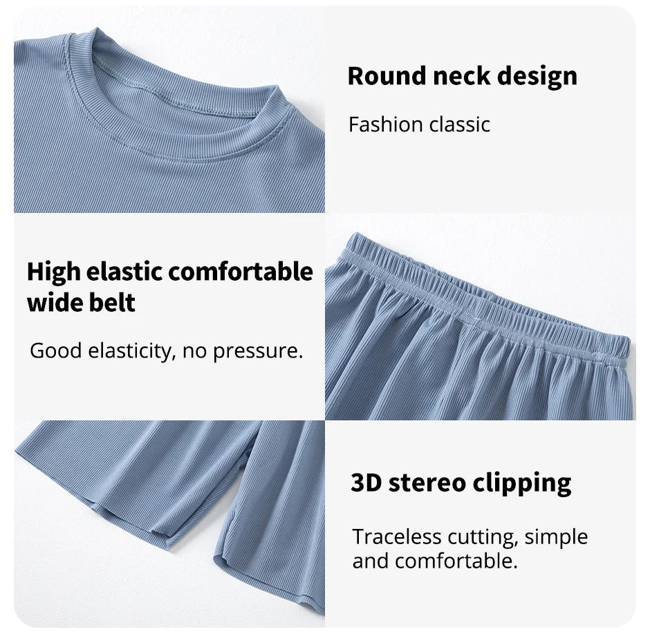 2/4 Pieces Children's Summer Thin Short-sleeved Shorts Ice Silk Suit Boys and Girls Casual Joker Home Clothes 2-piece Suit.