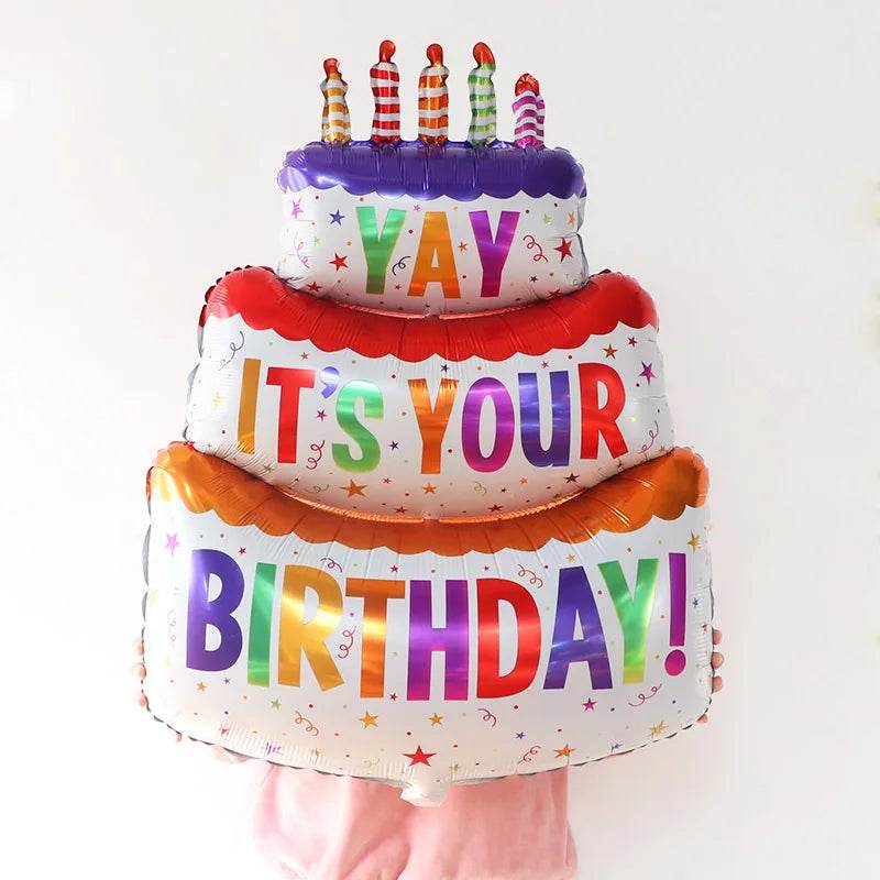 Large Cake Balloons Happy Birthday Cartoon Bear Foil Helium Balloons for Kids Baby Shower Decoration Props Supplies Toys Globos - AIAZ